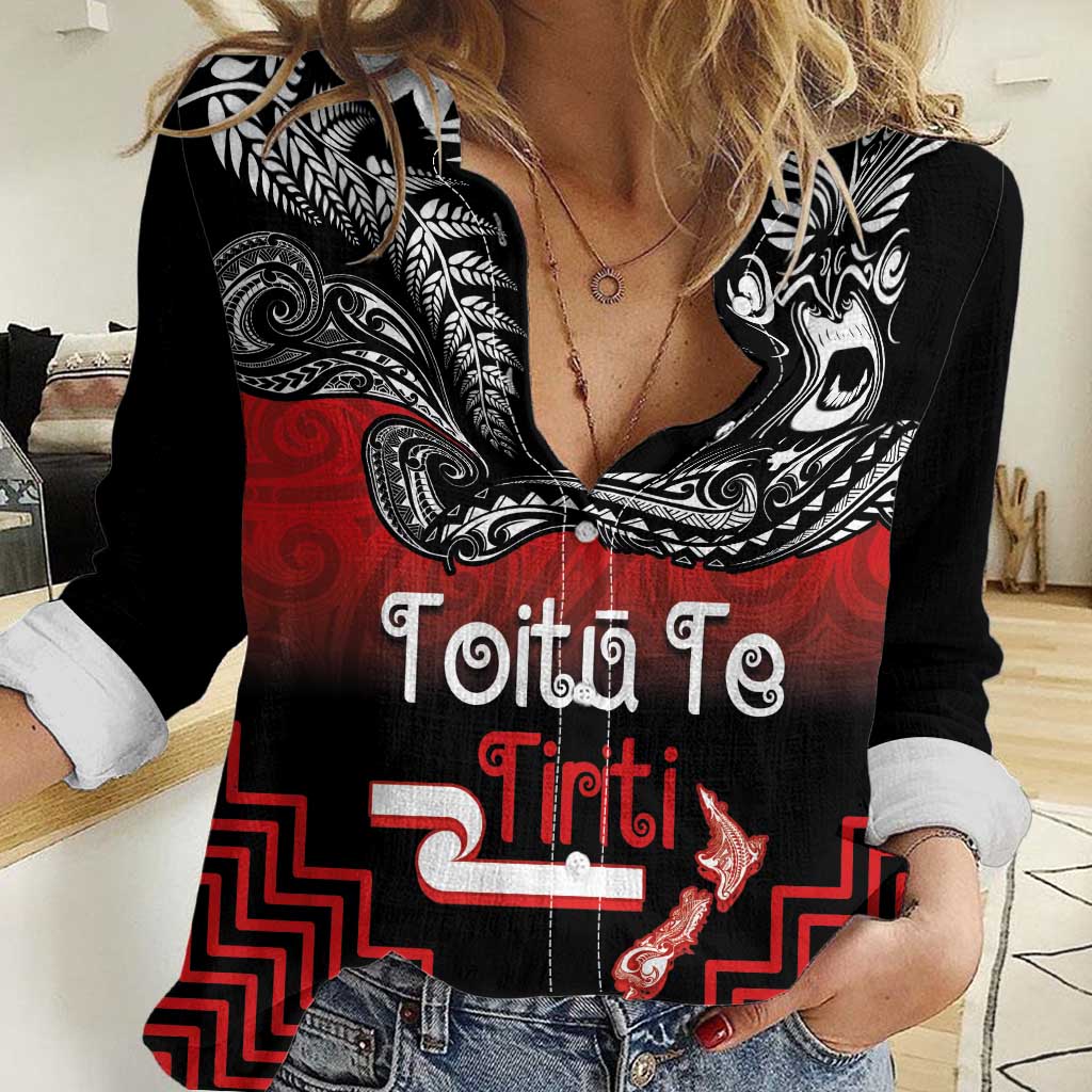 Aotearoa Toitu Te Tiriti Women Casual Shirt New Zealand Honour the Treaty - Fight Together LT03 Female Red - Polynesian Pride