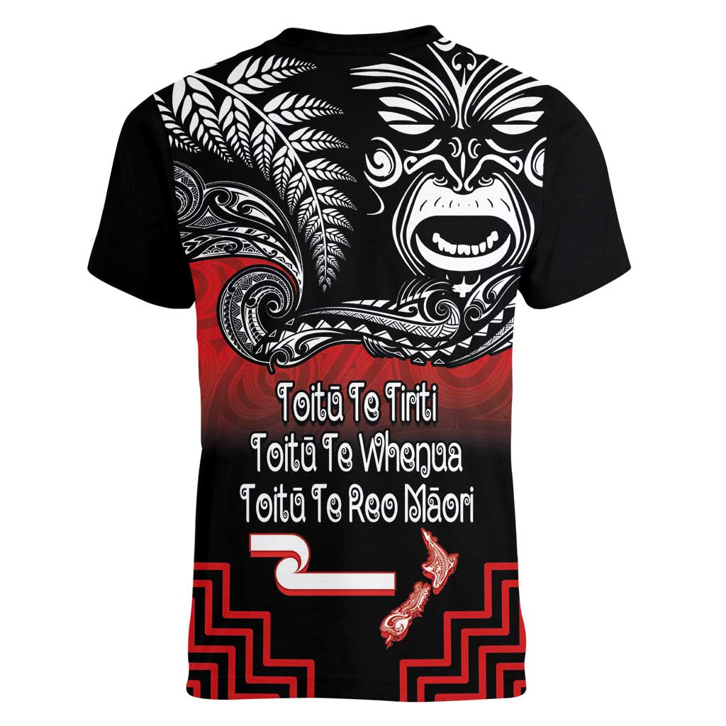 Aotearoa Toitu Te Tiriti Women V-Neck T-Shirt New Zealand Honour the Treaty - Fight Together