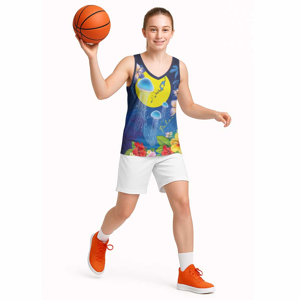 Palau Jellyfish Basketball Jersey Ocean Heritage Tropical Plants - Polynesian Pride