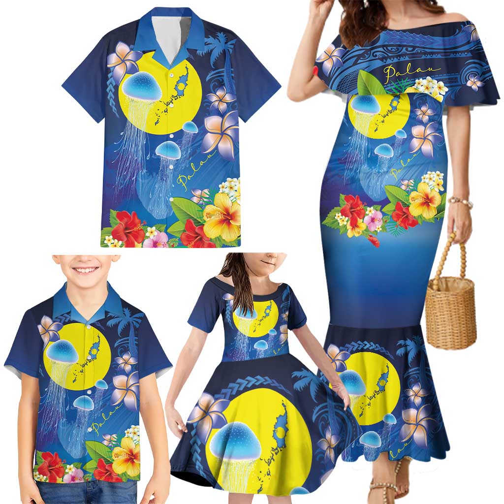 Palau Jellyfish Family Matching Mermaid Dress and Hawaiian Shirt Ocean Heritage Tropical Plants LT03 - Polynesian Pride