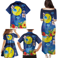 Palau Jellyfish Family Matching Puletasi and Hawaiian Shirt Ocean Heritage Tropical Plants - Polynesian Pride