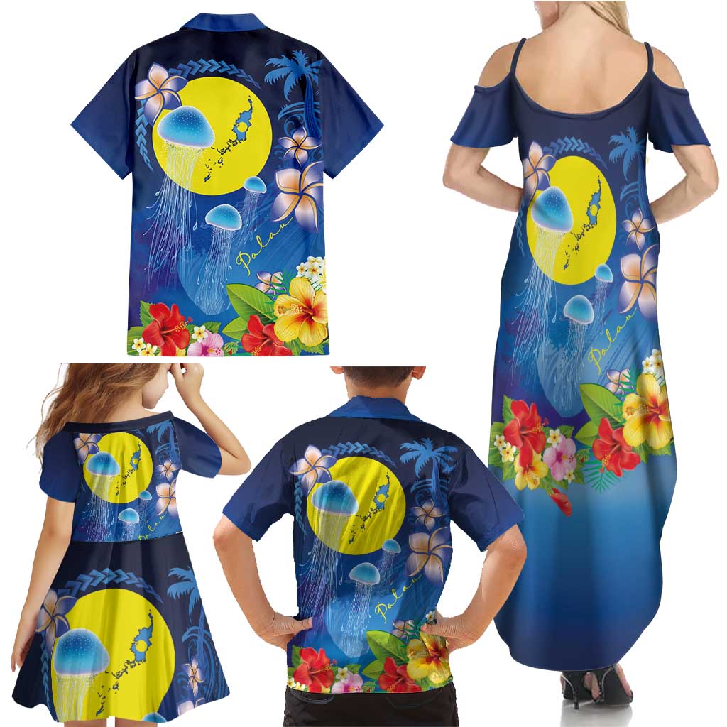 Palau Jellyfish Family Matching Summer Maxi Dress and Hawaiian Shirt Ocean Heritage Tropical Plants LT03 - Polynesian Pride