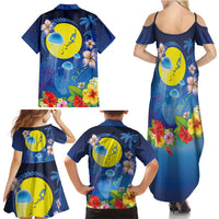Palau Jellyfish Family Matching Summer Maxi Dress and Hawaiian Shirt Ocean Heritage Tropical Plants LT03 - Polynesian Pride