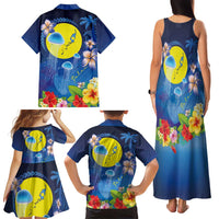Palau Jellyfish Family Matching Tank Maxi Dress and Hawaiian Shirt Ocean Heritage Tropical Plants LT03 - Polynesian Pride