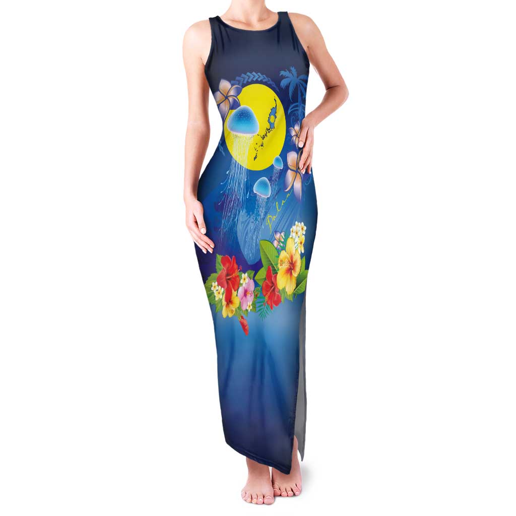 Palau Jellyfish Family Matching Tank Maxi Dress and Hawaiian Shirt Ocean Heritage Tropical Plants LT03 Mom's Dress Blue - Polynesian Pride
