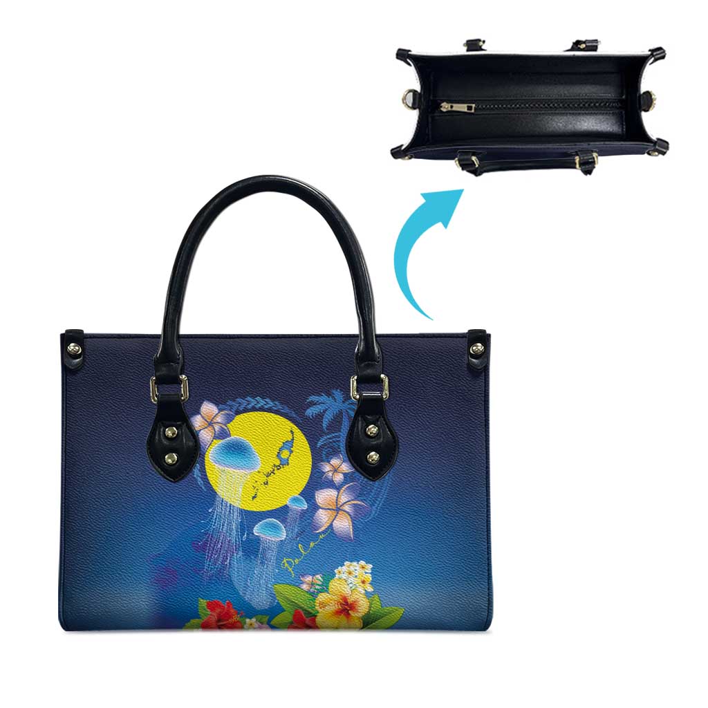 Palau Jellyfish Leather Bag Ocean Heritage Tropical Plants - Polynesian Pride