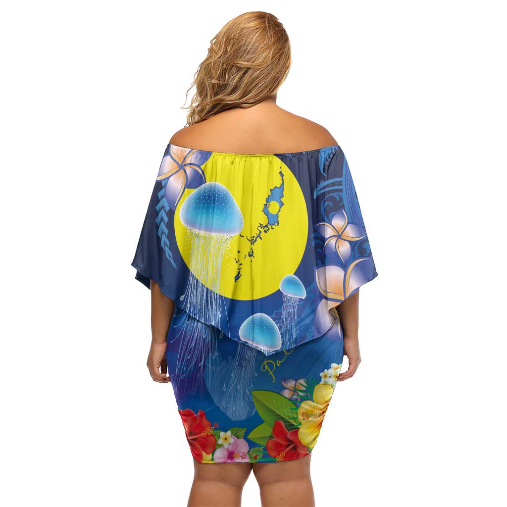 Palau Jellyfish Off Shoulder Short Dress Ocean Heritage Tropical Plants LT03 - Polynesian Pride