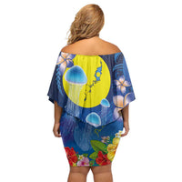 Palau Jellyfish Off Shoulder Short Dress Ocean Heritage Tropical Plants LT03 - Polynesian Pride