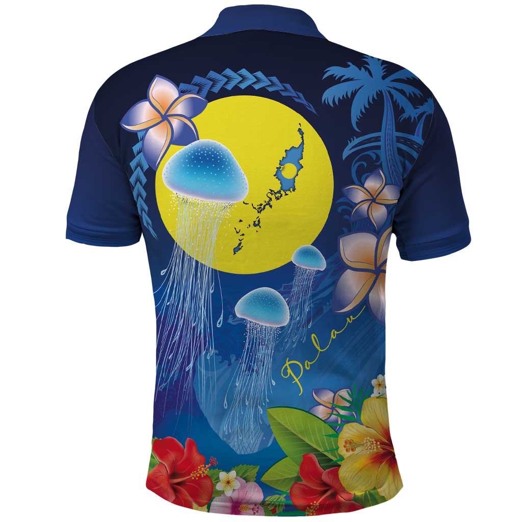 Palau Jellyfish Polo Shirt Ocean Heritage Tropical Plants - Polynesian Pride