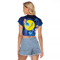 Palau Jellyfish Raglan Cropped T Shirt Ocean Heritage Tropical Plants - Polynesian Pride
