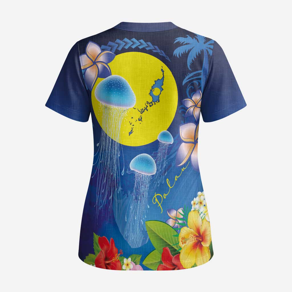 Palau Jellyfish Scrub Top Ocean Heritage Tropical Plants - Polynesian Pride