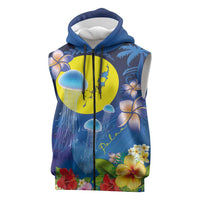 Palau Jellyfish Sleeveless Zip Hoodie Ocean Heritage Tropical Plants - Polynesian Pride