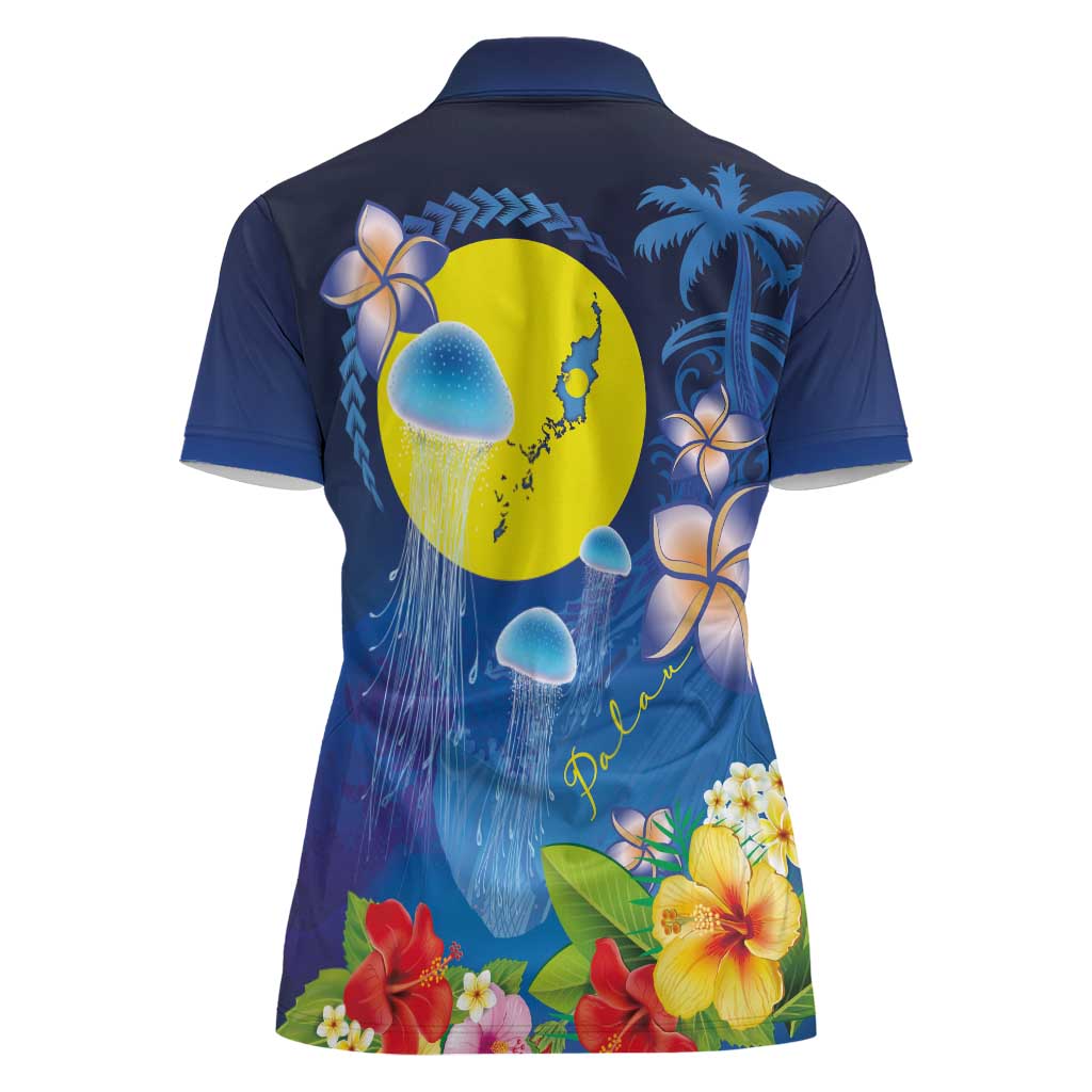 Palau Jellyfish Women Polo Shirt Ocean Heritage Tropical Plants - Polynesian Pride