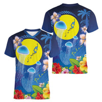 Palau Jellyfish Women V-Neck T-Shirt Ocean Heritage Tropical Plants - Polynesian Pride