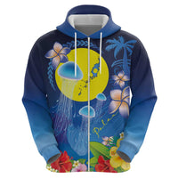 Palau Jellyfish Zip Hoodie Ocean Heritage Tropical Plants - Polynesian Pride