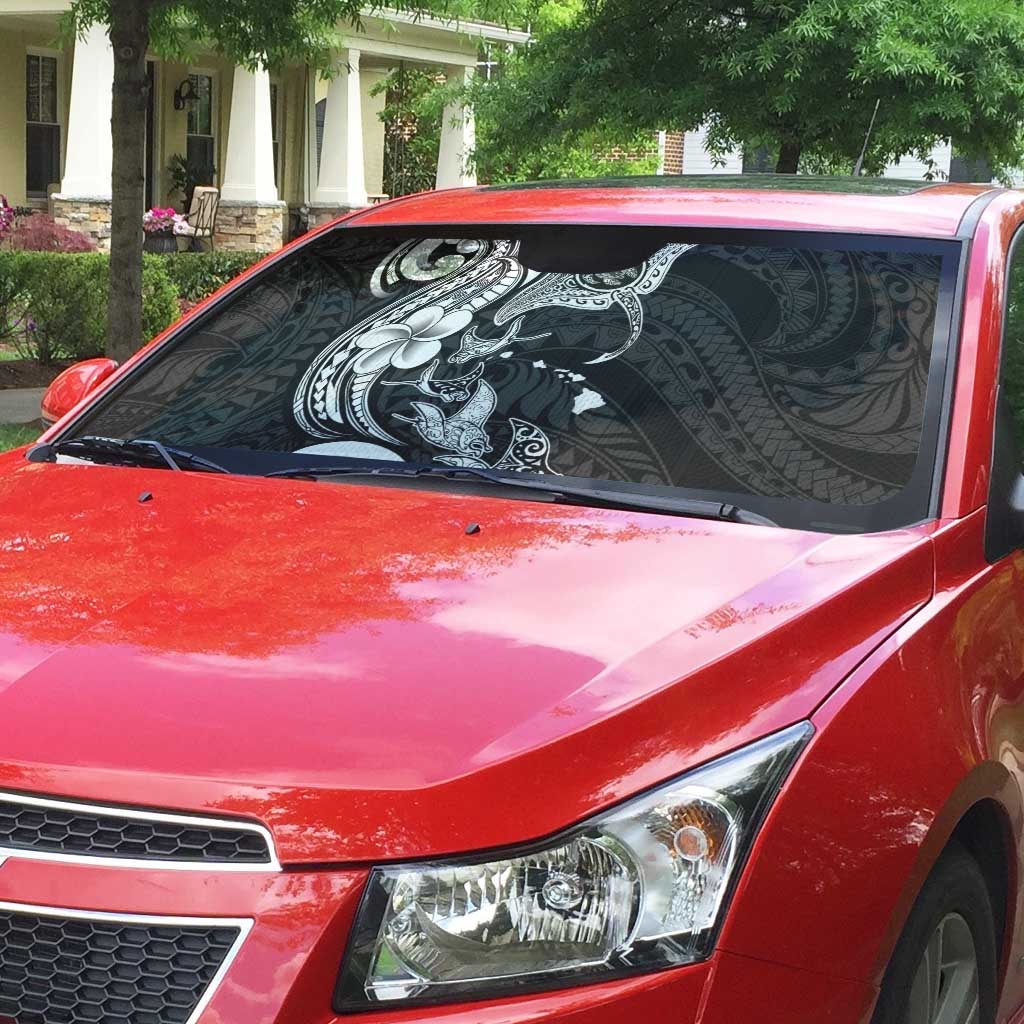 Hawaiian Manta Rays Auto Sun Shade Tribal Hibiscus Polynesian Tattoos Black Color - Polynesian Pride