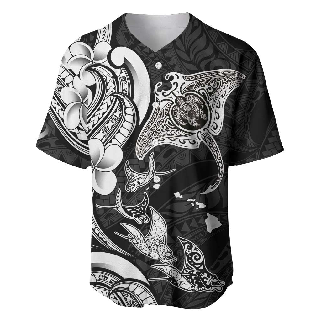 Hawaiian Manta Rays Baseball Jersey Tribal Hibiscus Polynesian Tattoos Black Color - Polynesian Pride