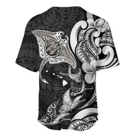 Hawaiian Manta Rays Baseball Jersey Tribal Hibiscus Polynesian Tattoos Black Color - Polynesian Pride