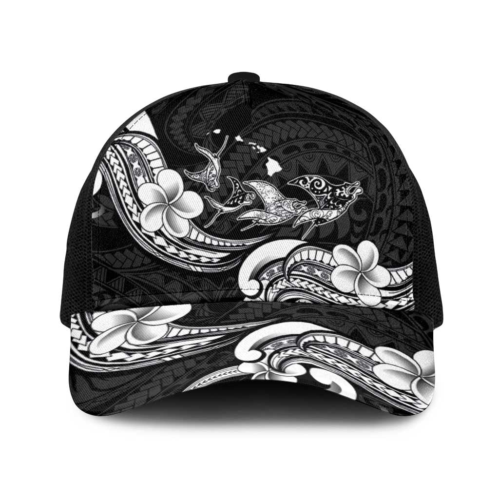 Hawaiian Manta Rays Baseball Net Cap Tribal Hibiscus Polynesian Tattoos Black Color - Polynesian Pride