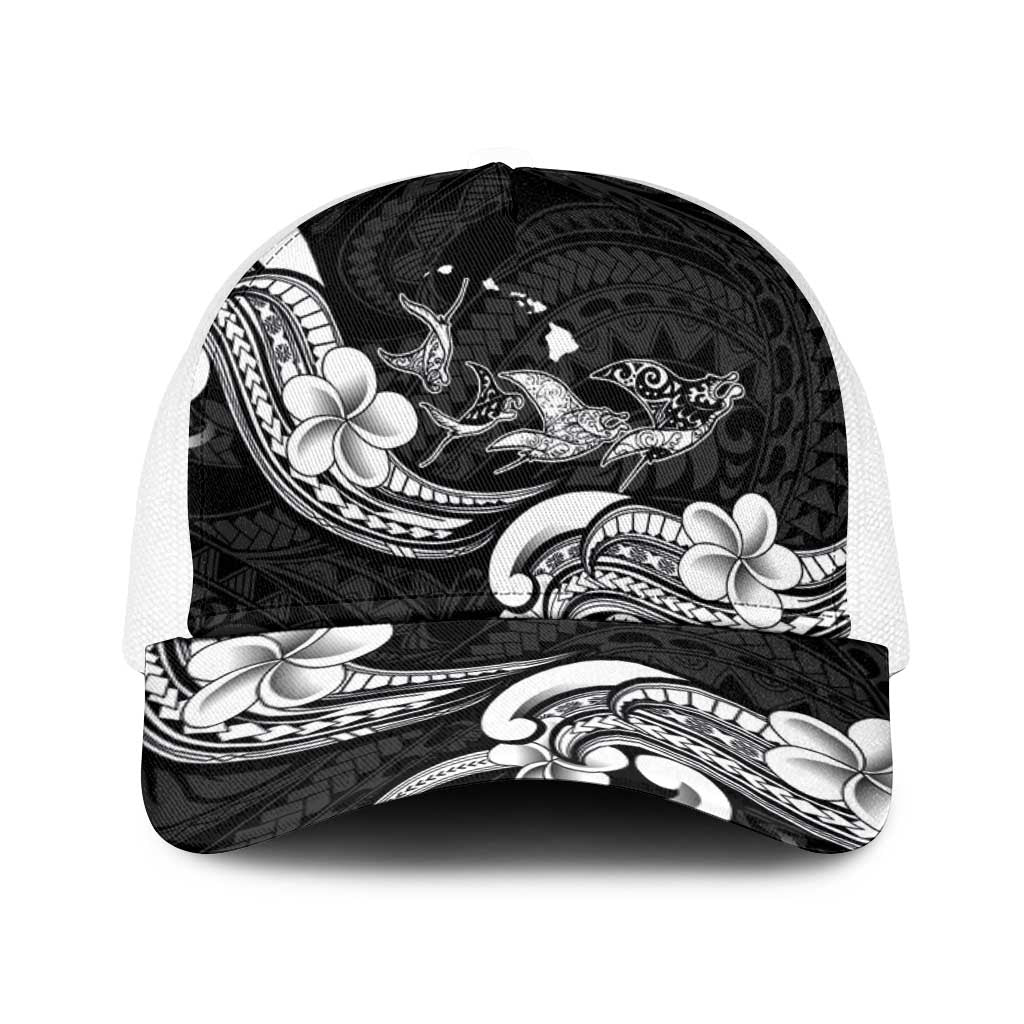 Hawaiian Manta Rays Baseball Net Cap Tribal Hibiscus Polynesian Tattoos Black Color - Polynesian Pride