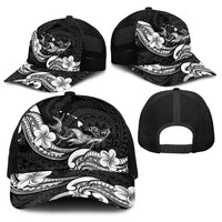 Hawaiian Manta Rays Baseball Net Cap Tribal Hibiscus Polynesian Tattoos Black Color - Polynesian Pride