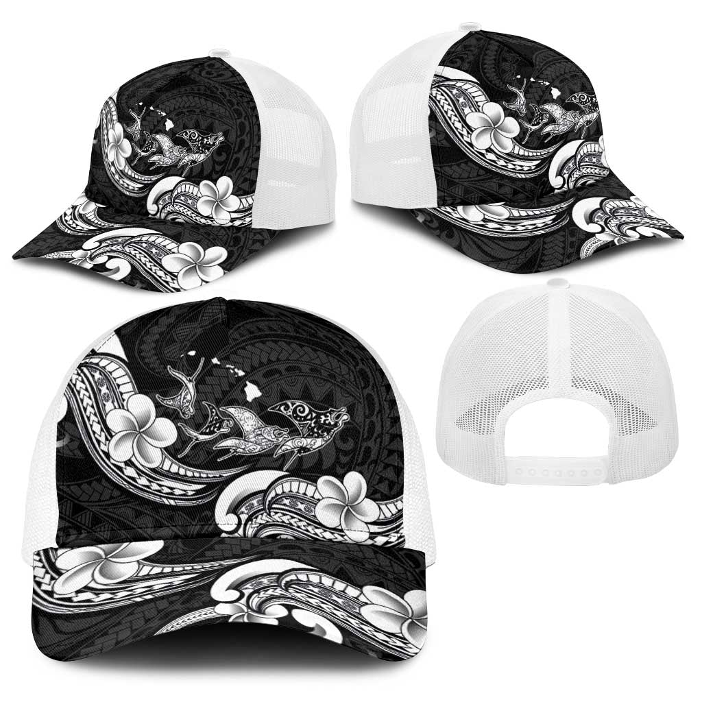 Hawaiian Manta Rays Baseball Net Cap Tribal Hibiscus Polynesian Tattoos Black Color - Polynesian Pride