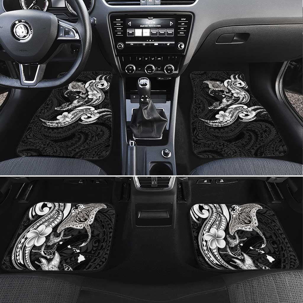 Hawaiian Manta Rays Car Mats Tribal Hibiscus Polynesian Tattoos Black Color LT03 Set 4pcs Black - Polynesian Pride