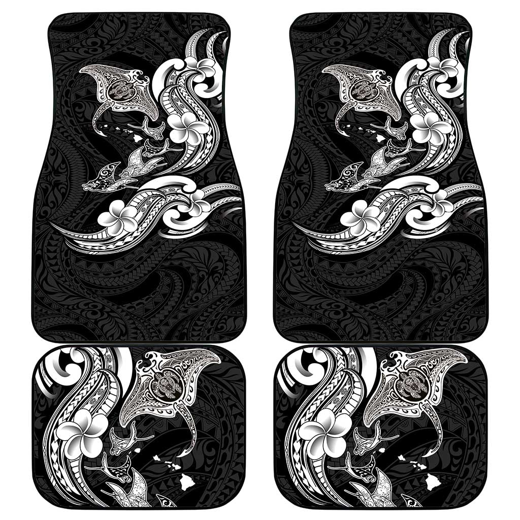 Hawaiian Manta Rays Car Mats Tribal Hibiscus Polynesian Tattoos Black Color LT03 - Polynesian Pride