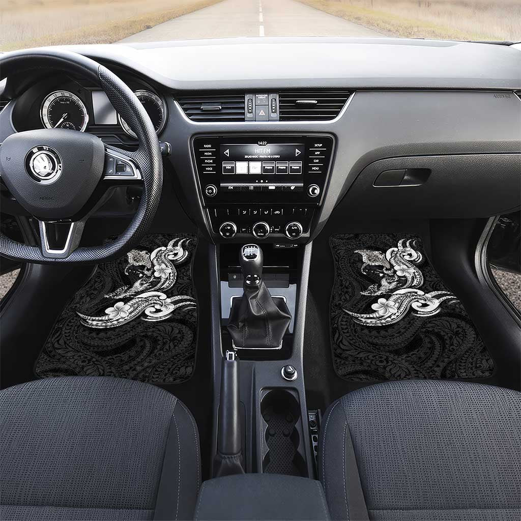 Hawaiian Manta Rays Car Mats Tribal Hibiscus Polynesian Tattoos Black Color LT03 Set 2pcs - Front Black - Polynesian Pride