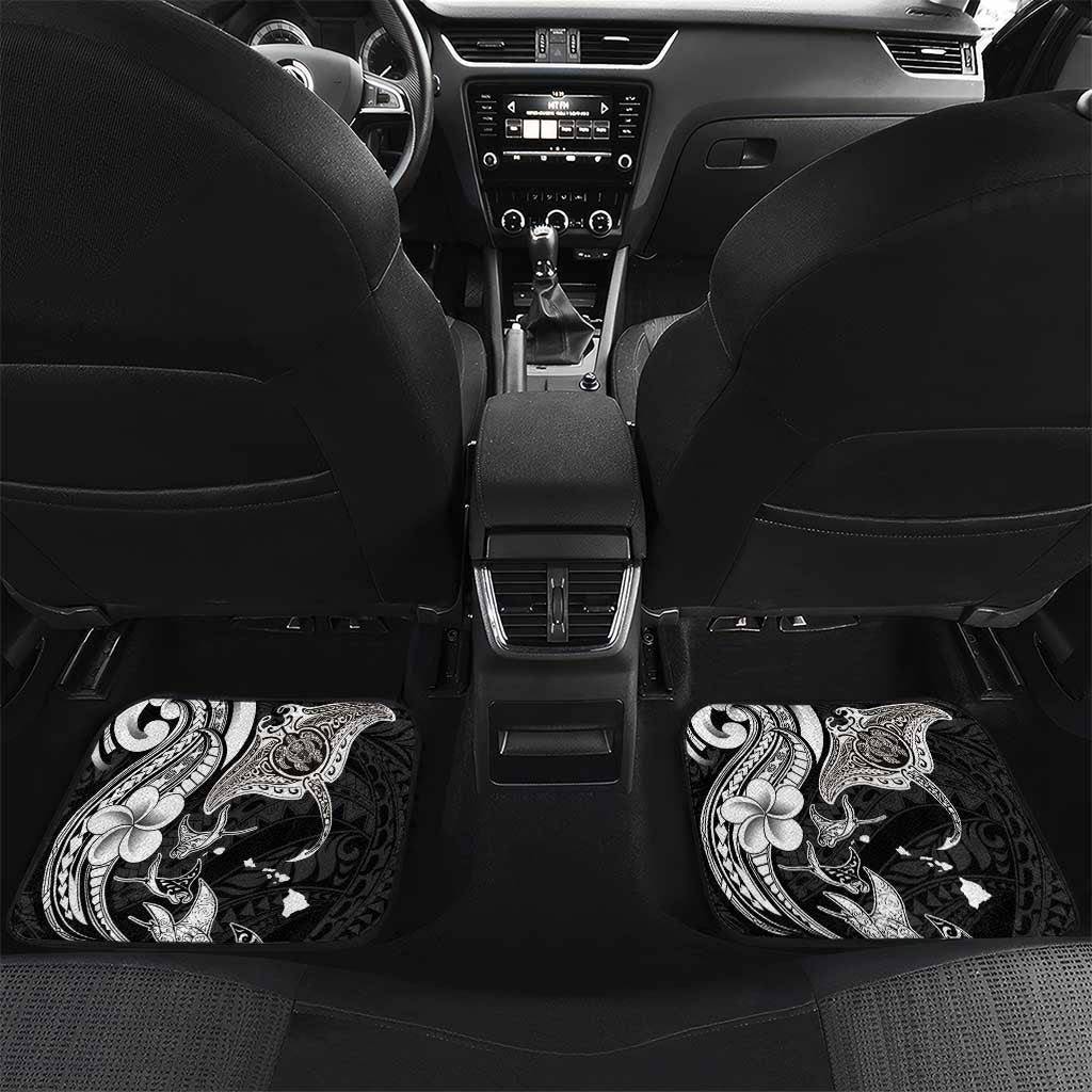 Hawaiian Manta Rays Car Mats Tribal Hibiscus Polynesian Tattoos Black Color LT03 Set 2pcs - Back Black - Polynesian Pride