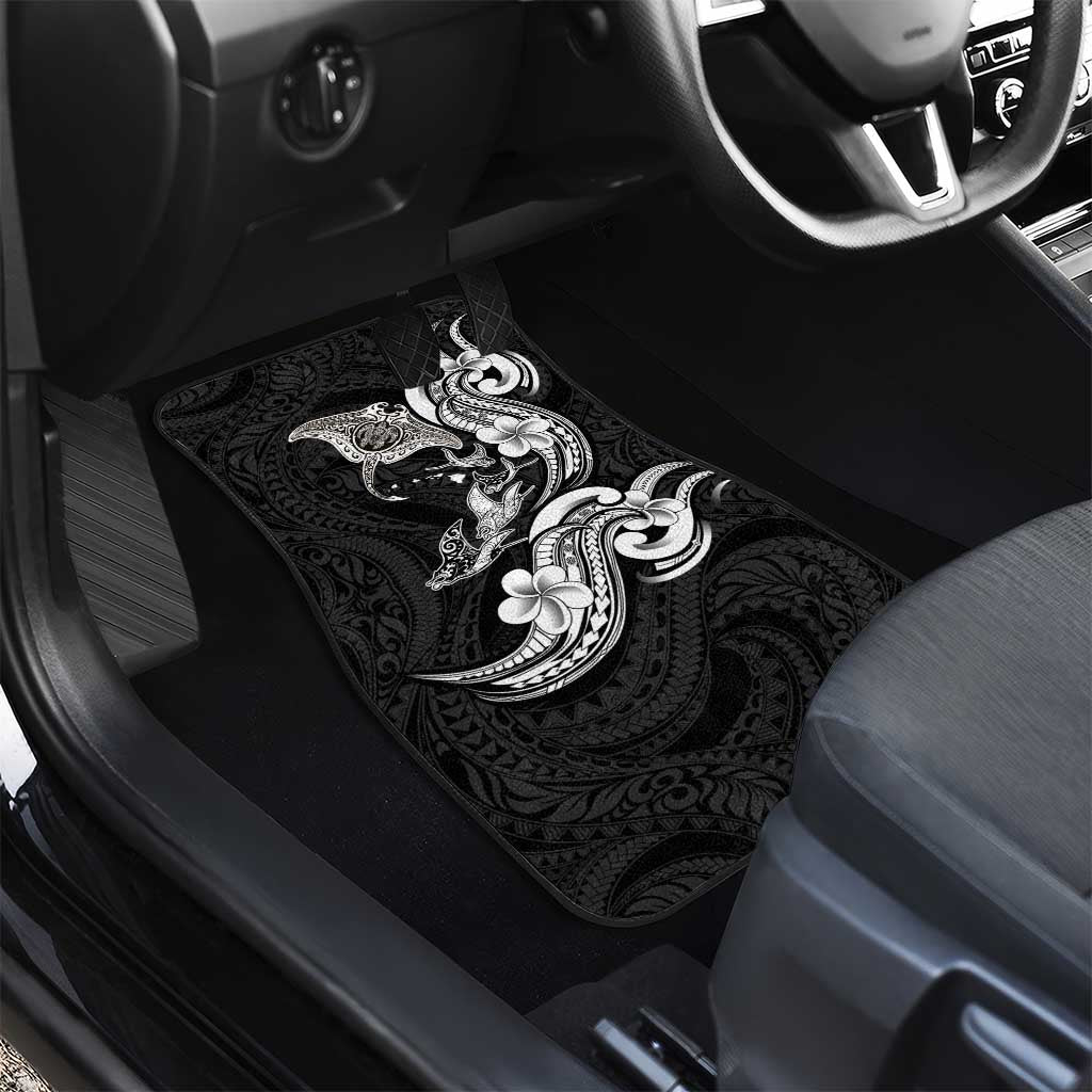 Hawaiian Manta Rays Car Mats Tribal Hibiscus Polynesian Tattoos Black Color LT03 - Polynesian Pride