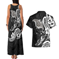 Hawaiian Manta Rays Couples Matching Tank Maxi Dress and Hawaiian Shirt Tribal Hibiscus Polynesian Tattoos Black Color LT03 - Polynesian Pride