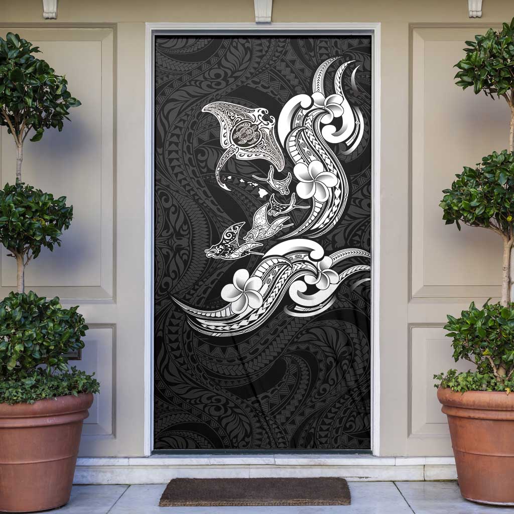 Hawaiian Manta Rays Door Cover Tribal Hibiscus Polynesian Tattoos Black Color LT03 Black - Polynesian Pride