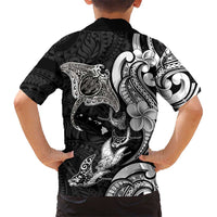 Hawaiian Manta Rays Family Matching Mermaid Dress and Hawaiian Shirt Tribal Hibiscus Polynesian Tattoos Black Color LT03 - Polynesian Pride