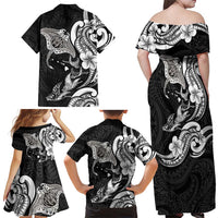 Hawaiian Manta Rays Family Matching Off Shoulder Maxi Dress and Hawaiian Shirt Tribal Hibiscus Polynesian Tattoos Black Color LT03 - Polynesian Pride