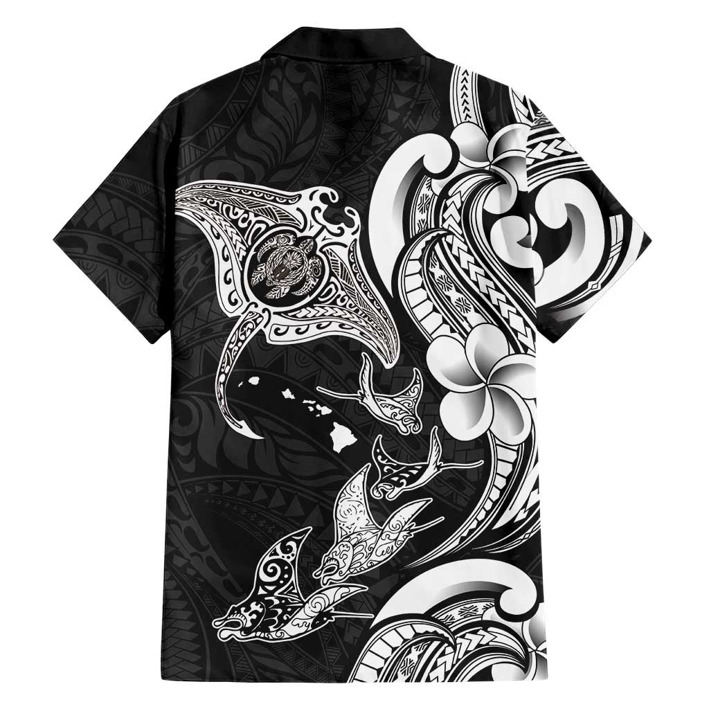 Hawaiian Manta Rays Family Matching Off Shoulder Short Dress and Hawaiian Shirt Tribal Hibiscus Polynesian Tattoos Black Color LT03 - Polynesian Pride