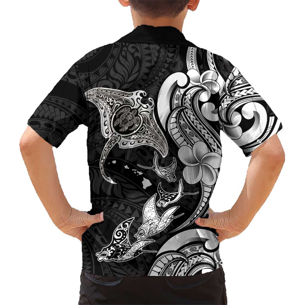 Hawaiian Manta Rays Family Matching Puletasi and Hawaiian Shirt Tribal Hibiscus Polynesian Tattoos Black Color LT03 - Polynesian Pride