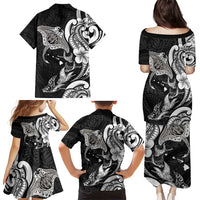 Hawaiian Manta Rays Family Matching Puletasi and Hawaiian Shirt Tribal Hibiscus Polynesian Tattoos Black Color LT03 - Polynesian Pride