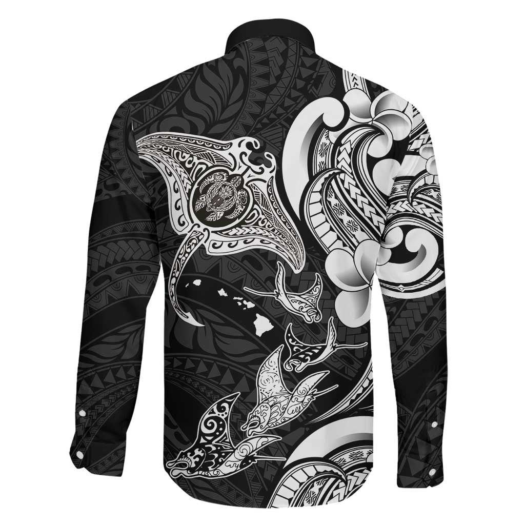 Hawaiian Manta Rays Family Matching Puletasi and Hawaiian Shirt Tribal Hibiscus Polynesian Tattoos Black Color LT03 - Polynesian Pride