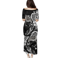 Hawaiian Manta Rays Family Matching Puletasi and Hawaiian Shirt Tribal Hibiscus Polynesian Tattoos Black Color LT03 - Polynesian Pride