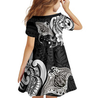 Hawaiian Manta Rays Family Matching Summer Maxi Dress and Hawaiian Shirt Tribal Hibiscus Polynesian Tattoos Black Color LT03 - Polynesian Pride