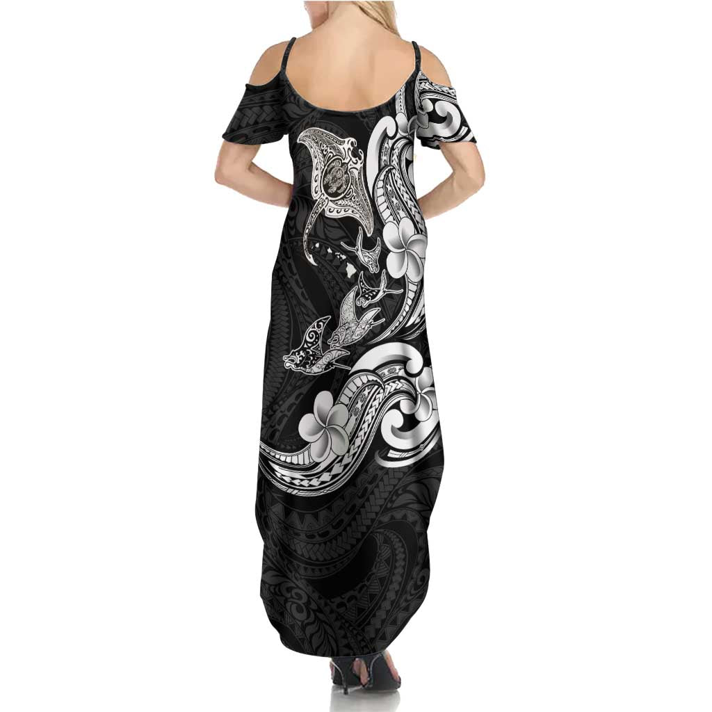 Hawaiian Manta Rays Family Matching Summer Maxi Dress and Hawaiian Shirt Tribal Hibiscus Polynesian Tattoos Black Color LT03 - Polynesian Pride