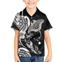 Hawaiian Manta Rays Family Matching Summer Maxi Dress and Hawaiian Shirt Tribal Hibiscus Polynesian Tattoos Black Color LT03 Son's Shirt Black - Polynesian Pride