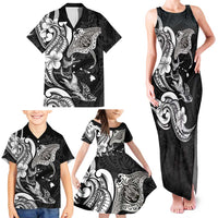 Hawaiian Manta Rays Family Matching Tank Maxi Dress and Hawaiian Shirt Tribal Hibiscus Polynesian Tattoos Black Color LT03 - Polynesian Pride