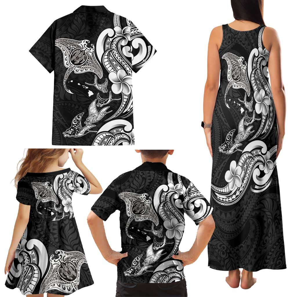Hawaiian Manta Rays Family Matching Tank Maxi Dress and Hawaiian Shirt Tribal Hibiscus Polynesian Tattoos Black Color LT03 - Polynesian Pride