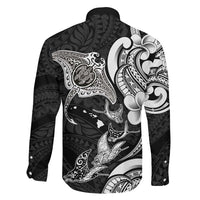 Hawaiian Manta Rays Family Matching Tank Maxi Dress and Hawaiian Shirt Tribal Hibiscus Polynesian Tattoos Black Color LT03 - Polynesian Pride