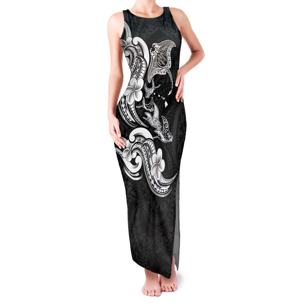 Hawaiian Manta Rays Family Matching Tank Maxi Dress and Hawaiian Shirt Tribal Hibiscus Polynesian Tattoos Black Color LT03 Mom's Dress Black - Polynesian Pride
