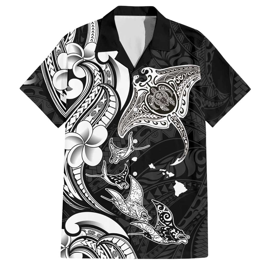 Hawaiian Manta Rays Hawaiian Shirt Tribal Hibiscus Polynesian Tattoos Black Color - Polynesian Pride