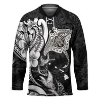 Hawaiian Manta Rays Hockey Jersey Tribal Hibiscus Polynesian Tattoos Black Color - Polynesian Pride