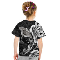 Hawaiian Manta Rays Kid T Shirt Tribal Hibiscus Polynesian Tattoos Black Color - Polynesian Pride